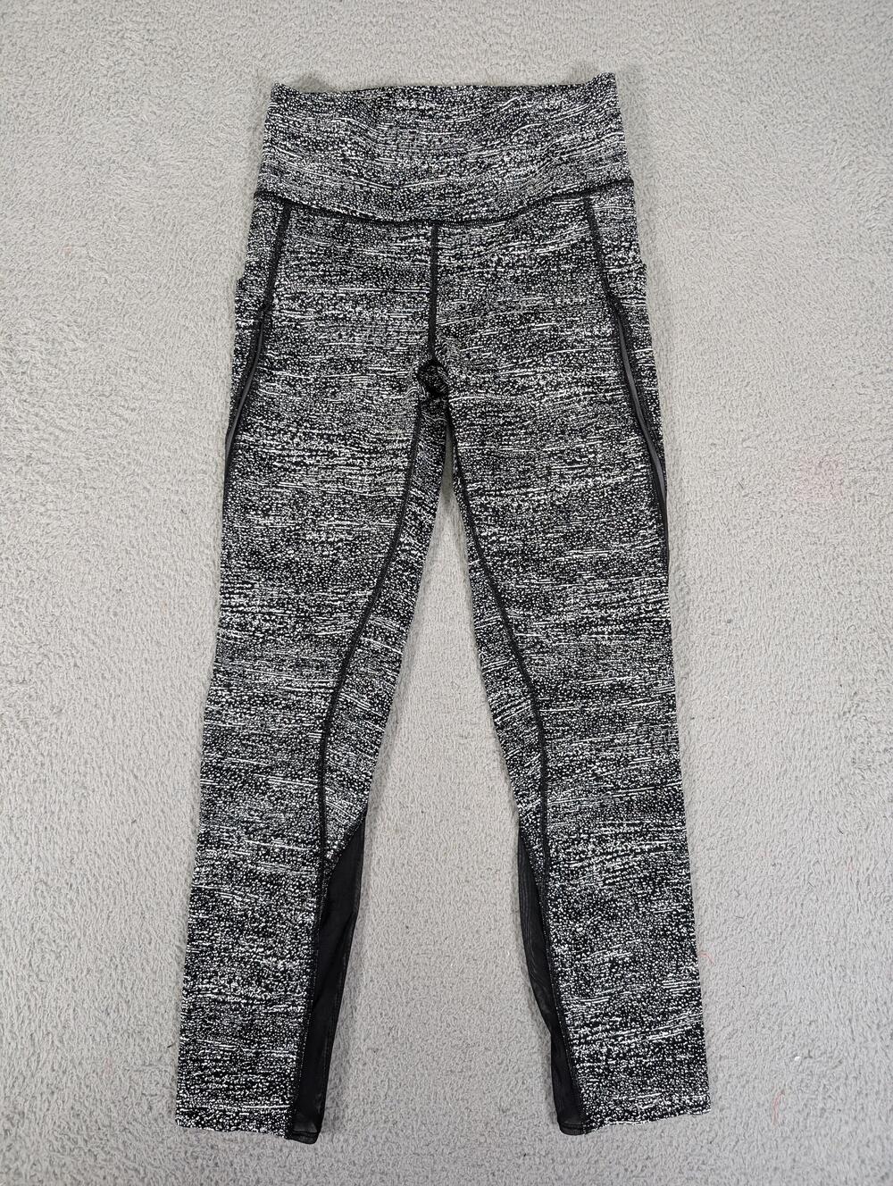Lululemon Pants Womens 6 Black White Speckle High Rise Mesh Leggings Pockets